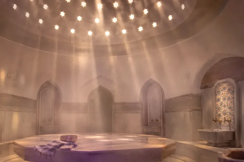 Elena Masaj Salonu, Sarıyer — hamam bölümü, kurna ve mermer